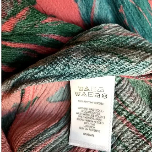 Cynthia Rowley Coral and Green Crinkle Fabric Slip Dress with Side Ties size 12 - Picture 9 of 10